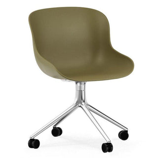 Normann Copenhagen Hyg polypropylene swivel chair with 4 wheels, aluminium legs Normann Copenhagen Hyg Olive - Buy now on ShopDecor - Discover the best products by NORMANN COPENHAGEN design